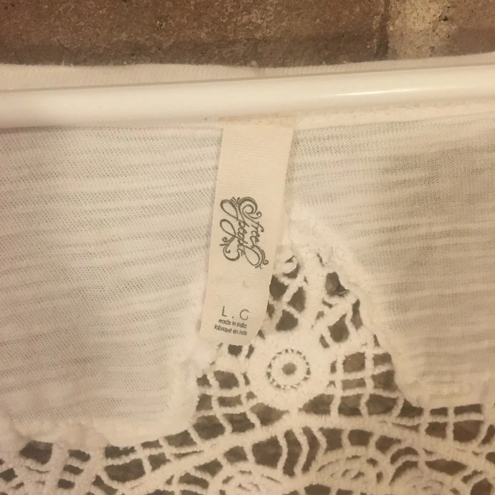 Free People White Lace-Trim Henley Long-Sleeve Top
